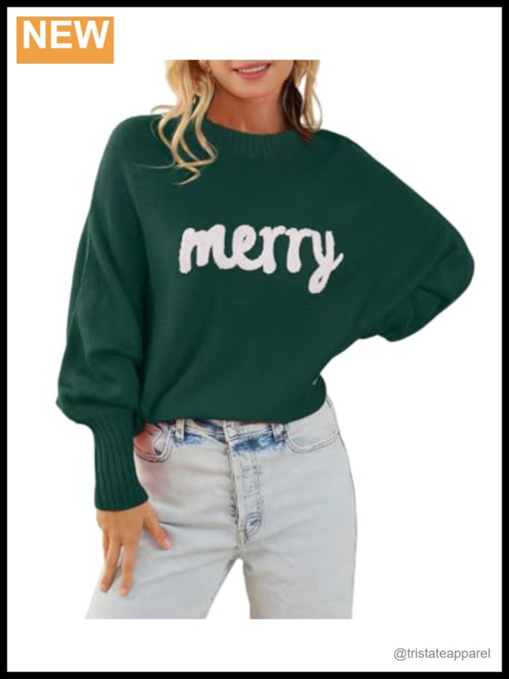 Womens Merry Christmas Sweater Long Batwing Sleeve Loose Fit Pullover Top